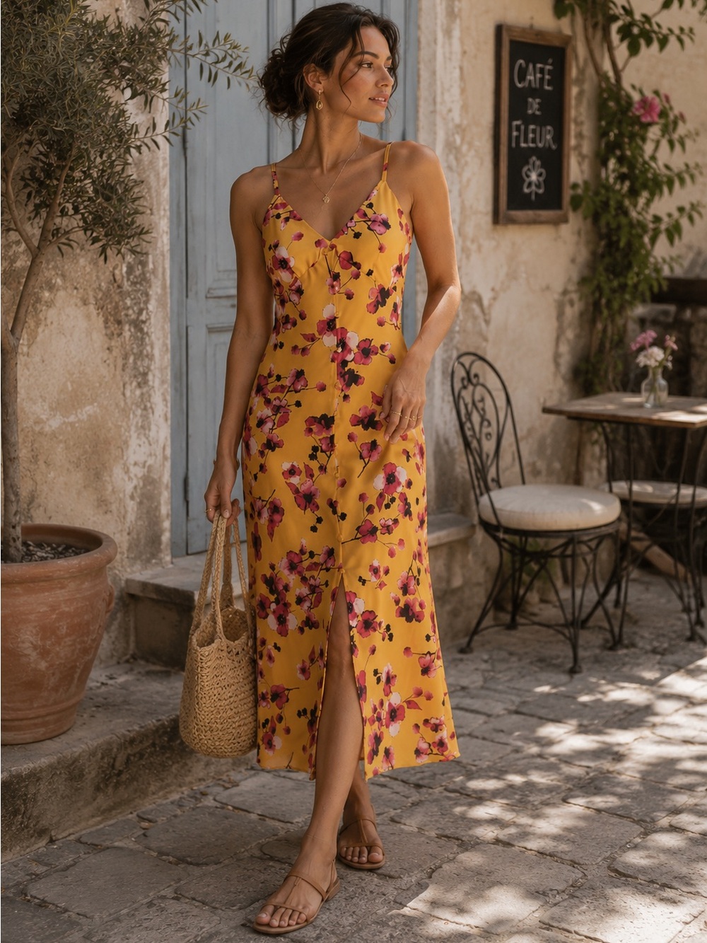 NWT Anthropologie Hutch LARGE Liddy Slipdress Floral Maxi Dress Mustard Multi